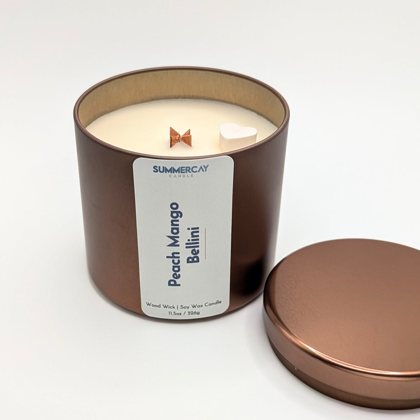 Wooden Wick Peach Mango Bellini Candle, Fruity Scent, SummerCay