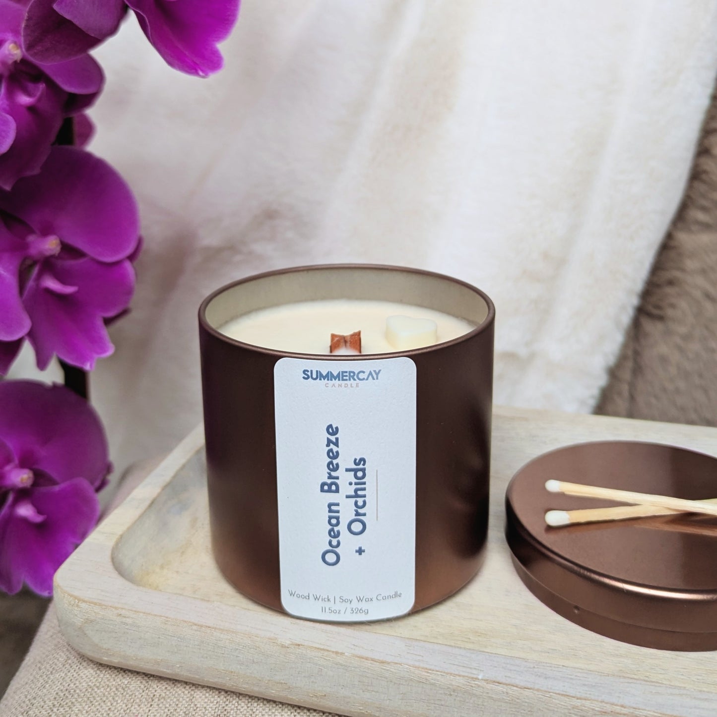 Ocean Breeze + Orchids Wood Wick Candle